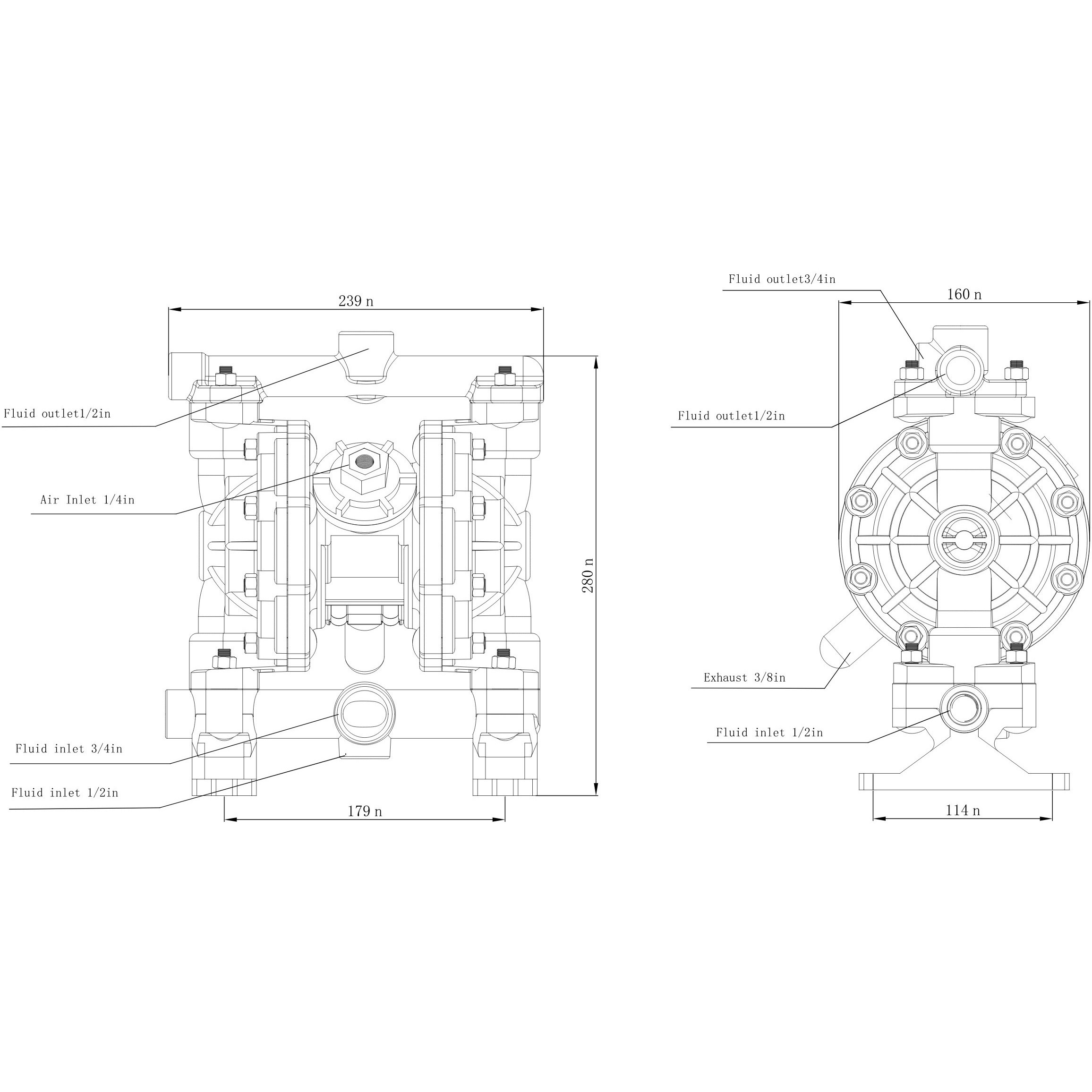 ADD-15-PP-TPT エア駆動式ダイアフラムポンプ PPモデル エイチツー
