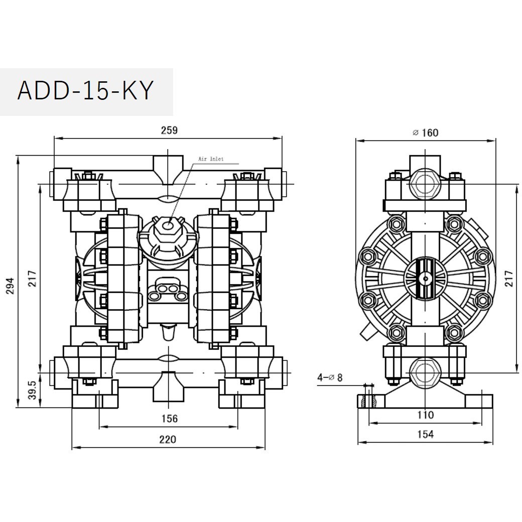 ADD-15-KY-TKT エア駆動式ダイアフラムポンプ PVDFモデル エイチツー
