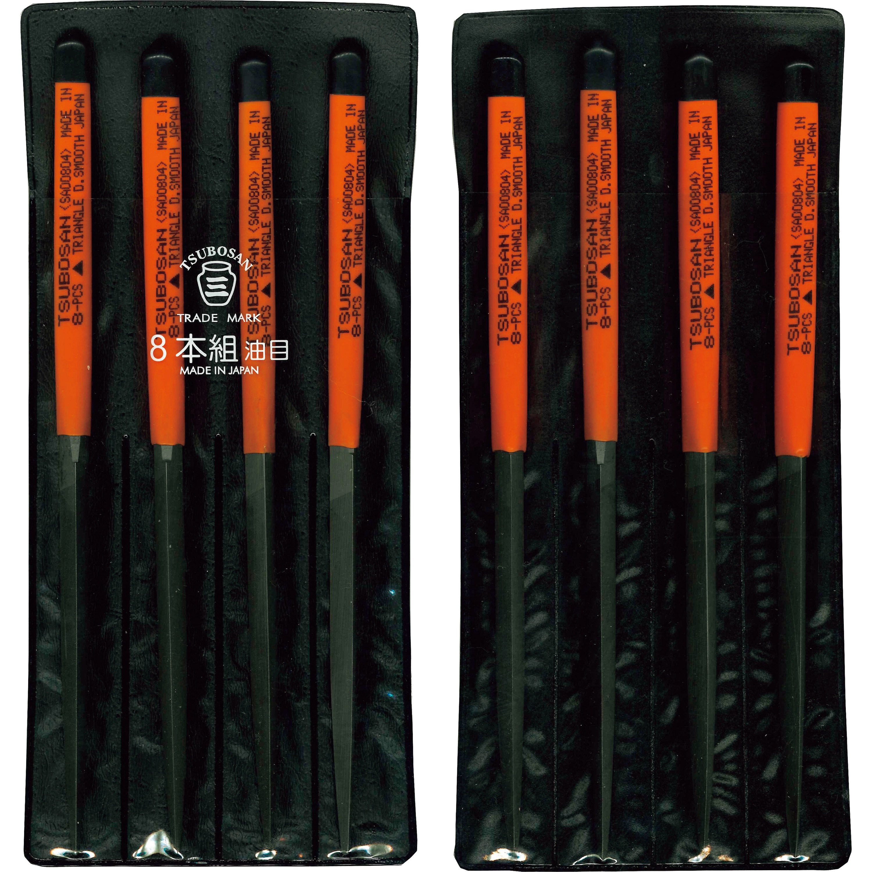 SA008-04 組ヤスリ  5本組三角  荒目 形状：三角 ツボサン 8本組油目タイプ 刃幅7.5mm刃長100mm 1セット SA008-04