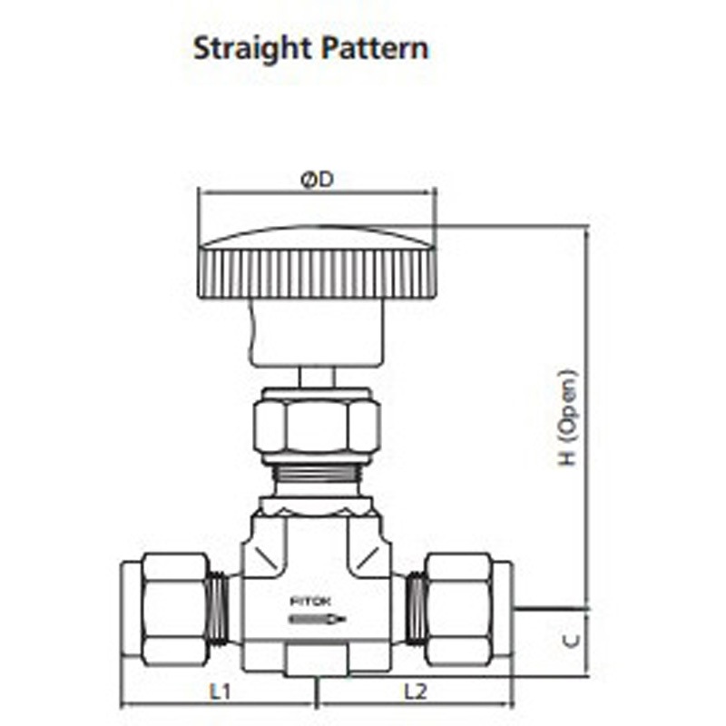 NGHSS-FL4-7R-Y 316ステンレス鋼 NGHシリーズ 一体型ボンネットニードルバルブ FITOK 1/4”FITOKタイプ