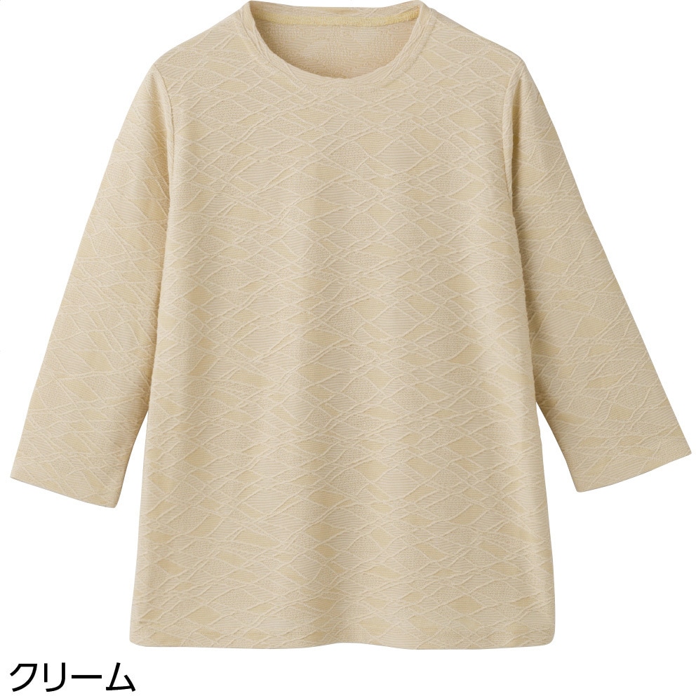 821719-11 821719 7分袖幾何柄ジャカードTシャツ ケアファッション