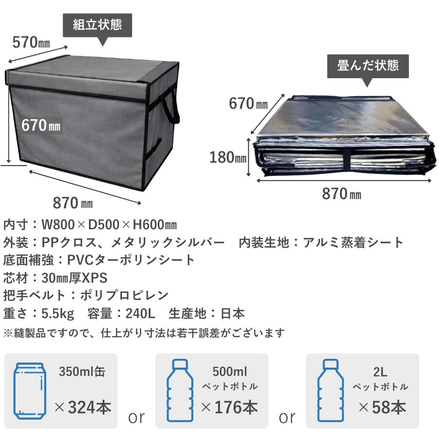 ZSP240-1 定番～超大型折りたたみ保冷BOX Zシッパー ホワイトバリーン