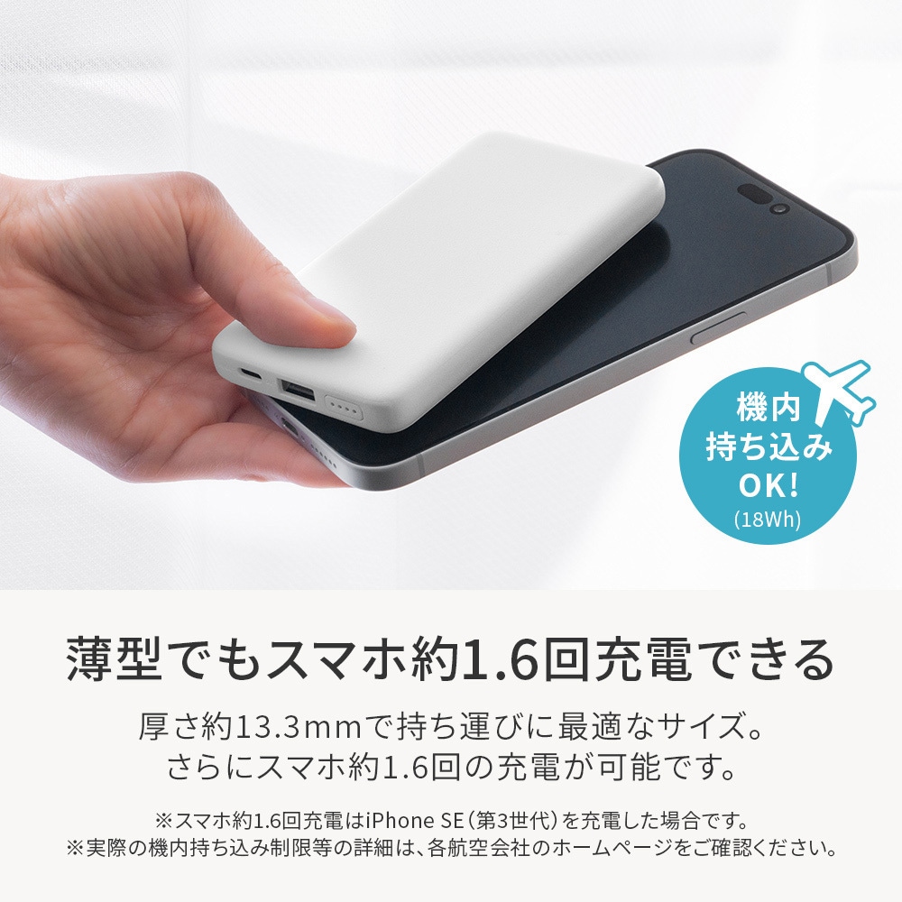 OWL-LPB5013-BK 厚さ13.3mm 5000mAh 最大15W出力 USB Type-C入出力/USB