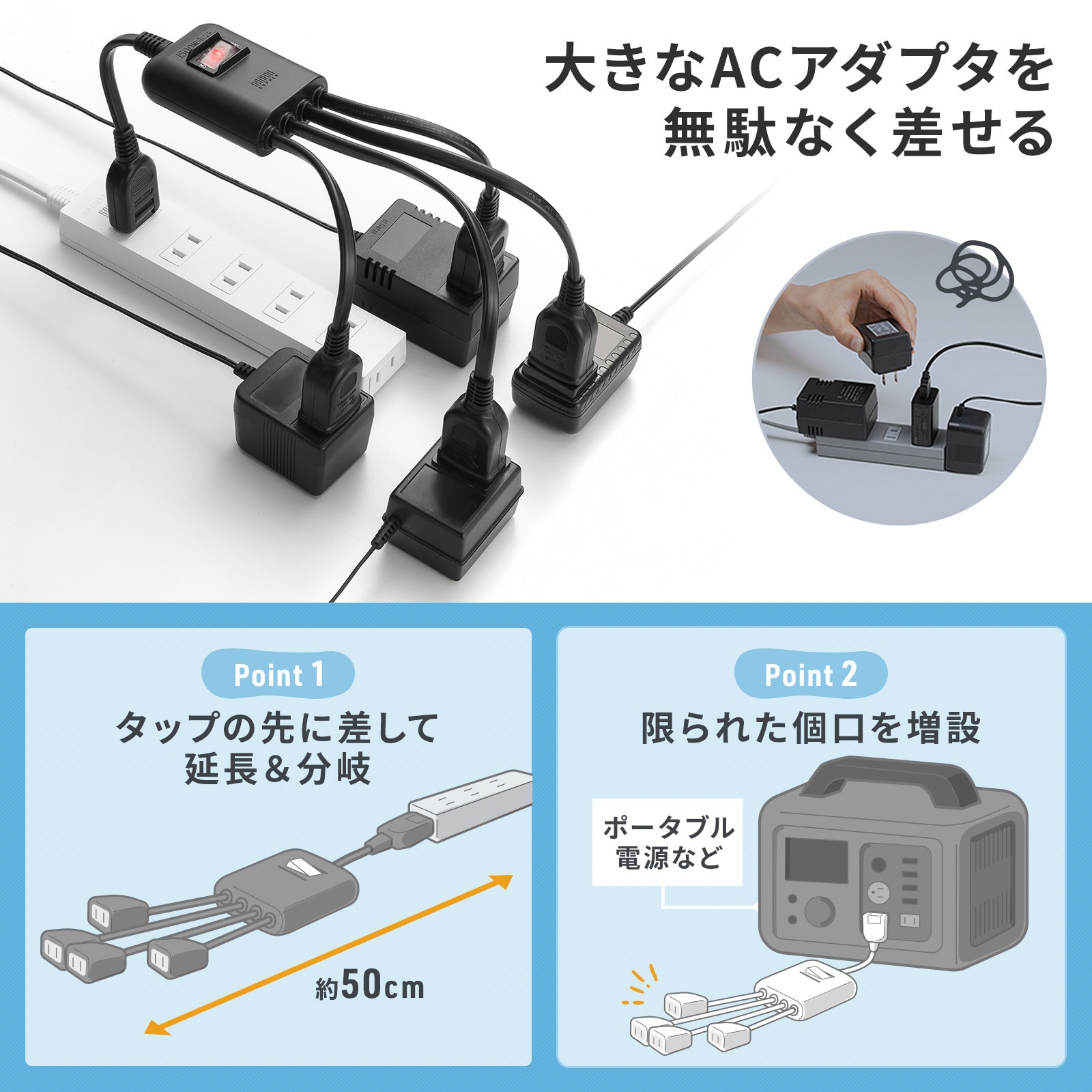 TAP-EX4SWBK 電源延長コード_一括集中スイッチ付き サンワサプライ