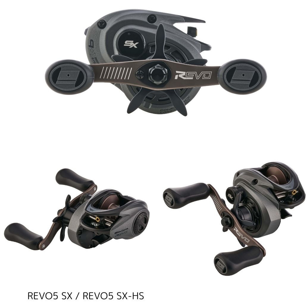 右) REVO5 SX AbuGarcia(アブガルシア) 自重212g ハンドル長さ90mm