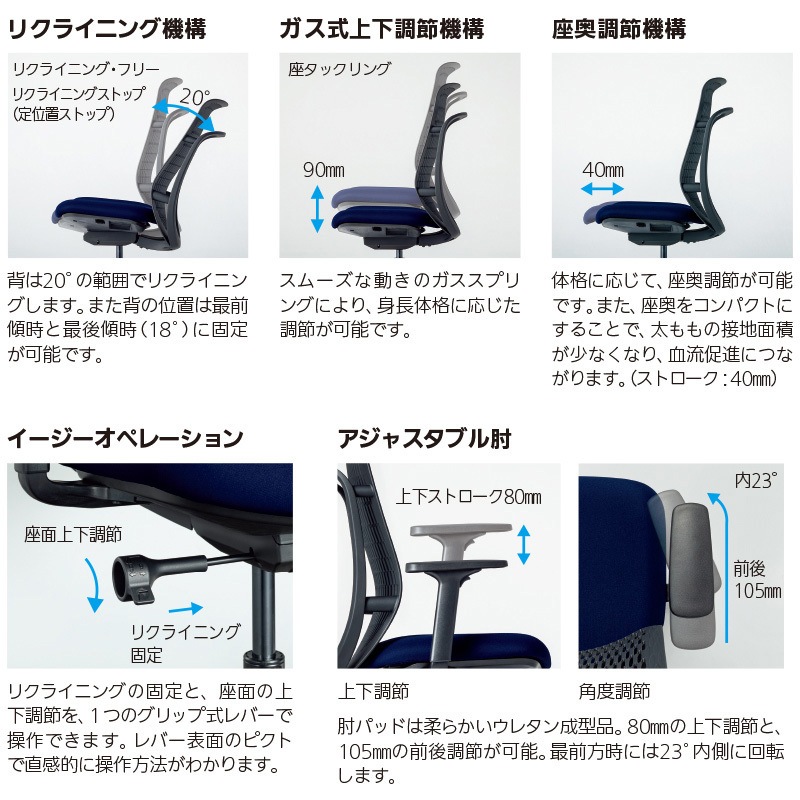 5-372-532G AJCHAIR2(AJチェア2) アジャスタブル肘 ヘッドレスト・ジャケットハンガー付 内田洋行 ハイバック ナイロンキャスター   5-372-532G