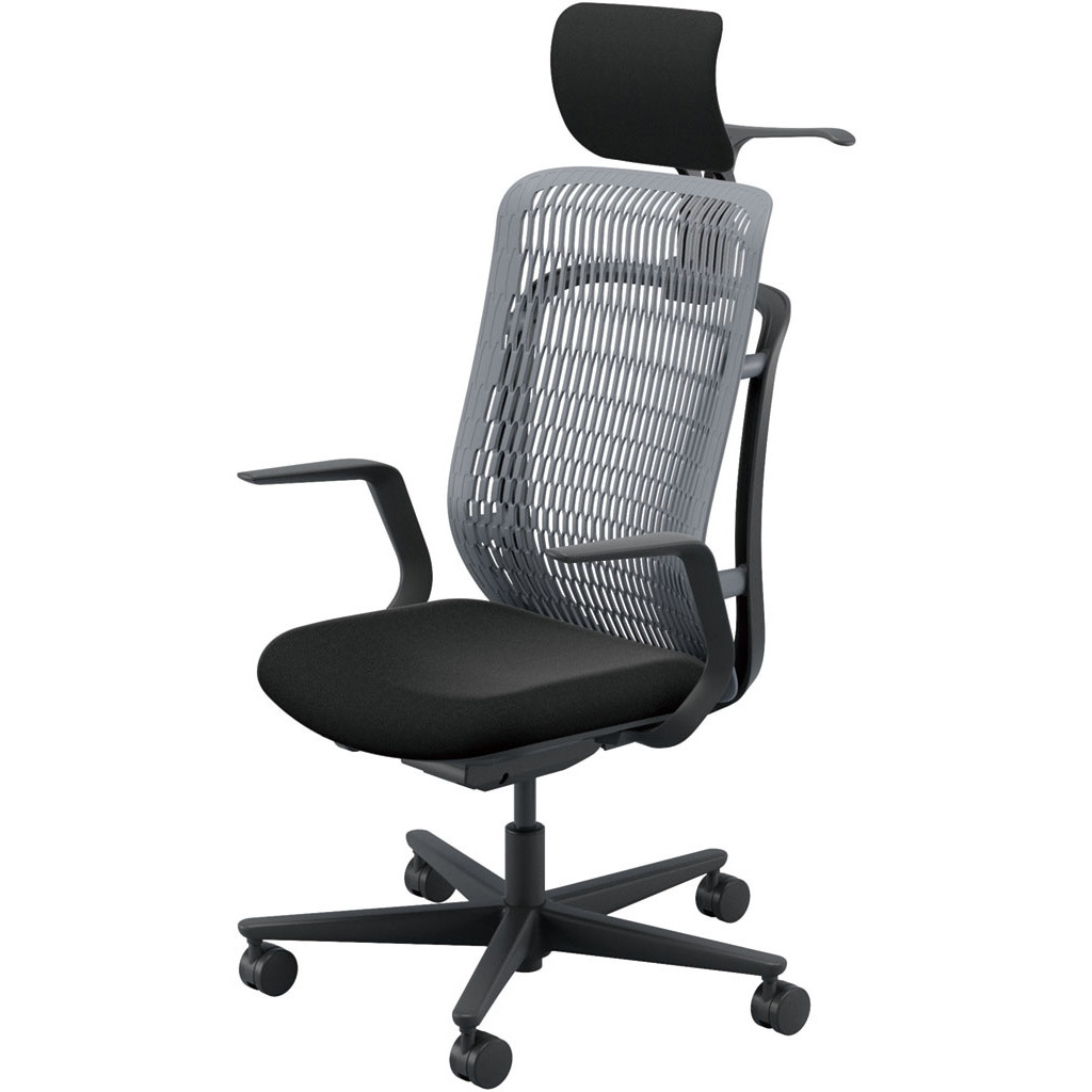 5-372-612A AJCHAIR2(AJチェア2) L型肘 ヘッドレスト・ジャケットハンガー付 内田洋行 ハイバック ナイロンキャスター   5-372-612A