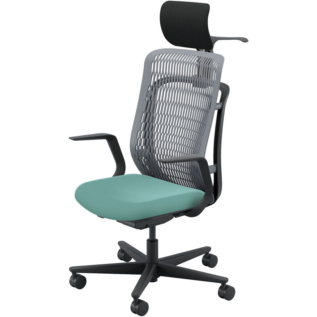 5-372-612H AJCHAIR2(AJチェア2) L型肘 ヘッドレスト・ジャケットハンガー付 内田洋行 ハイバック ナイロンキャスター   5-372-612H