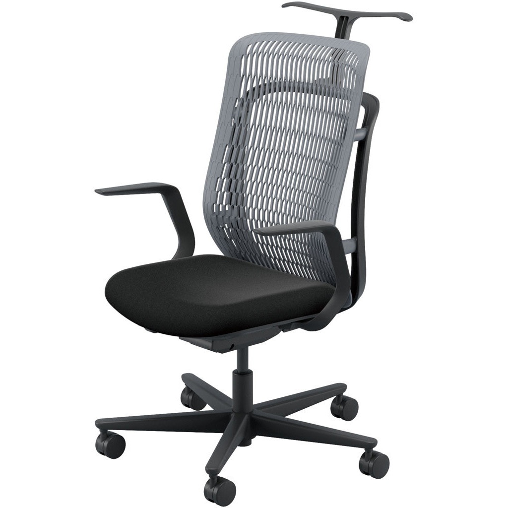 5-372-214A AJCHAIR2(AJチェア2) L型肘 ジャケットハンガー付 内田洋行 ハイバック ウレタンキャスター   5-372-214A
