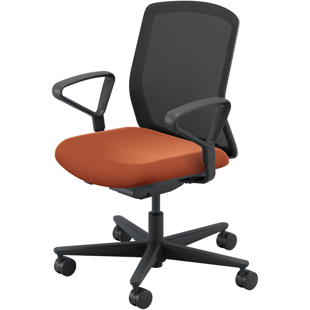 5-370-23D0 Carissa2(カリッサ2) メッシュタイプ ミドルバック ブラックフレーム リング肘 内田洋行 ウレタンキャスター   5-370-23D0