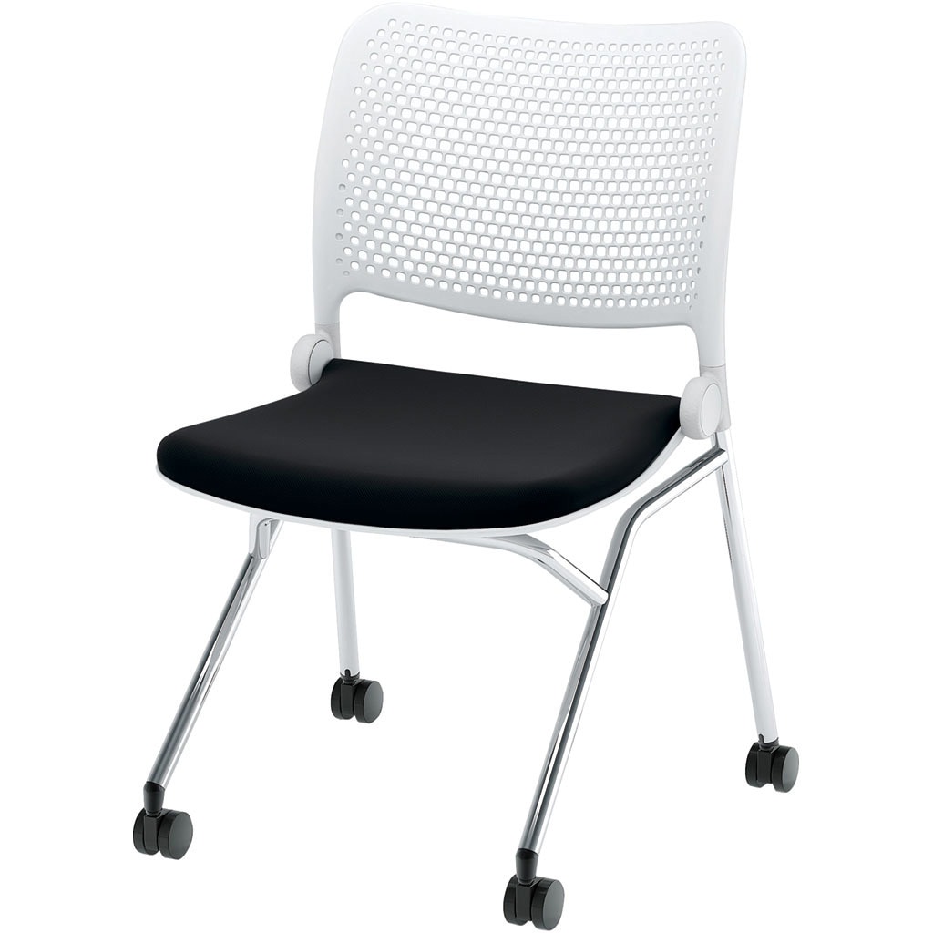 6-121-2010 Blume(ブルーメ) ヌードタイプ メッキ脚 ホワイト 内田洋行 ナイロン双輪キャスター スライドスタッキング 肘掛なし 質量6.4kg  6-121-2010