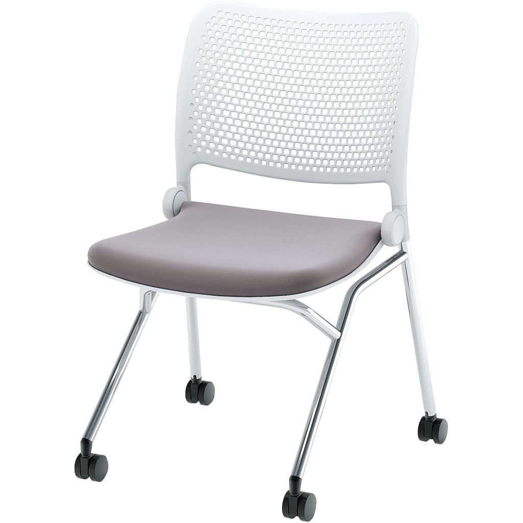 6-121-2013 Blume(ブルーメ) ヌードタイプ メッキ脚 ホワイト 内田洋行 ナイロン双輪キャスター スライドスタッキング 肘掛なし 質量6.4kg  6-121-2013