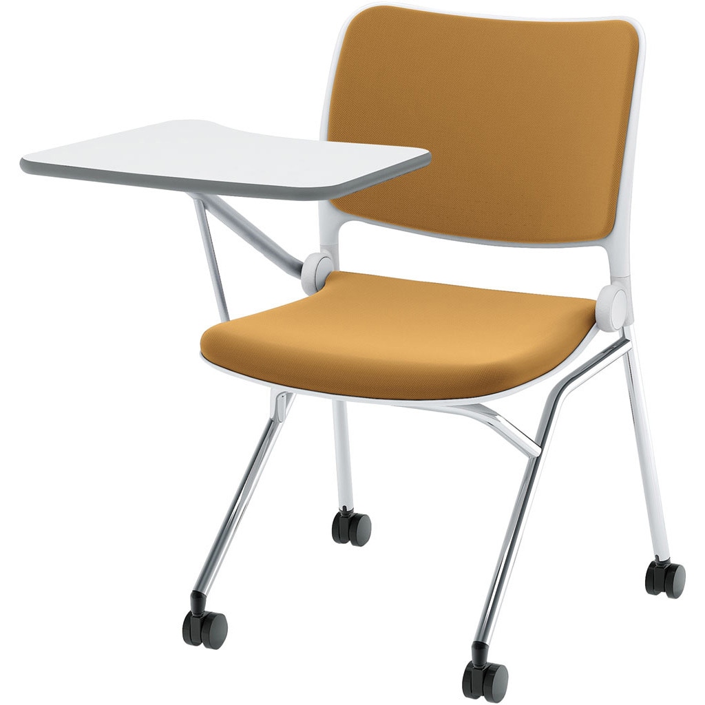 6-121-2238 Blume(ブルーメ) 背パッドタイプ メッキ脚 ホワイト 内田洋行 ナイロン双輪キャスター スライドスタッキング 肘掛なし メモ台あり 質量9.8kg  6-121-2238