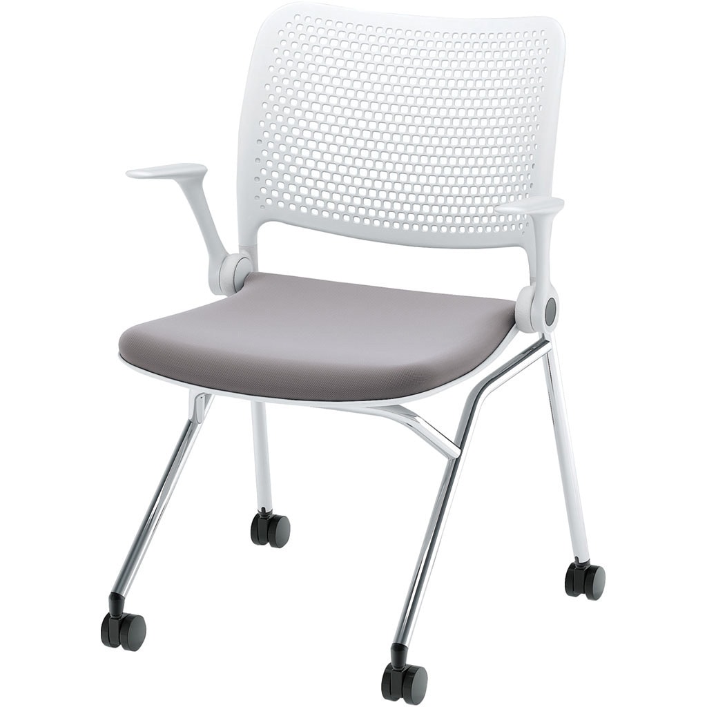 6-121-2113 Blume(ブルーメ) ヌードタイプ メッキ脚 ホワイト 内田洋行 ナイロン双輪キャスター スライドスタッキング 肘掛あり なし(取付不可) 質量7kg  6-121-2113