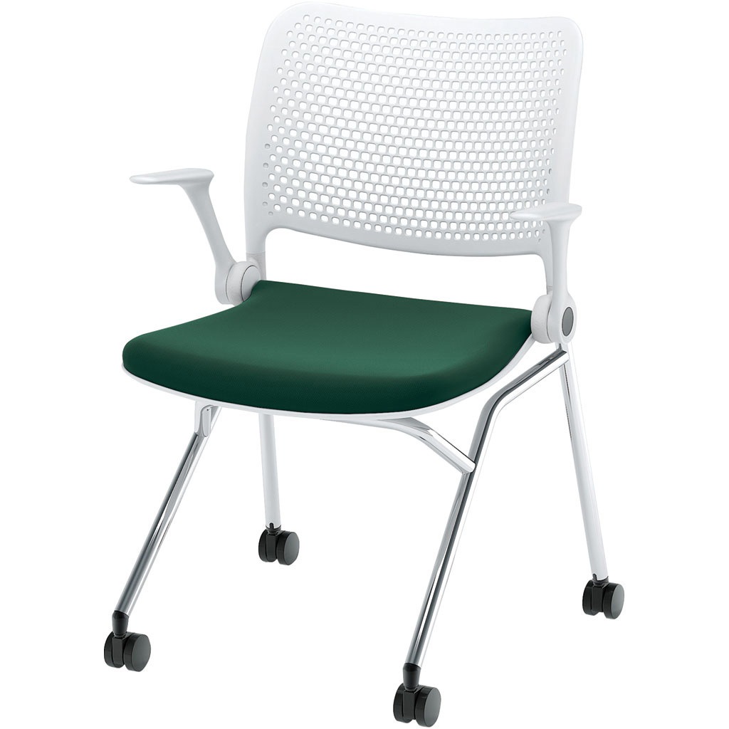 6-121-2116 Blume(ブルーメ) ヌードタイプ メッキ脚 ホワイト 内田洋行 ナイロン双輪キャスター スライドスタッキング 肘掛あり なし(取付不可) 質量7kg  6-121-2116