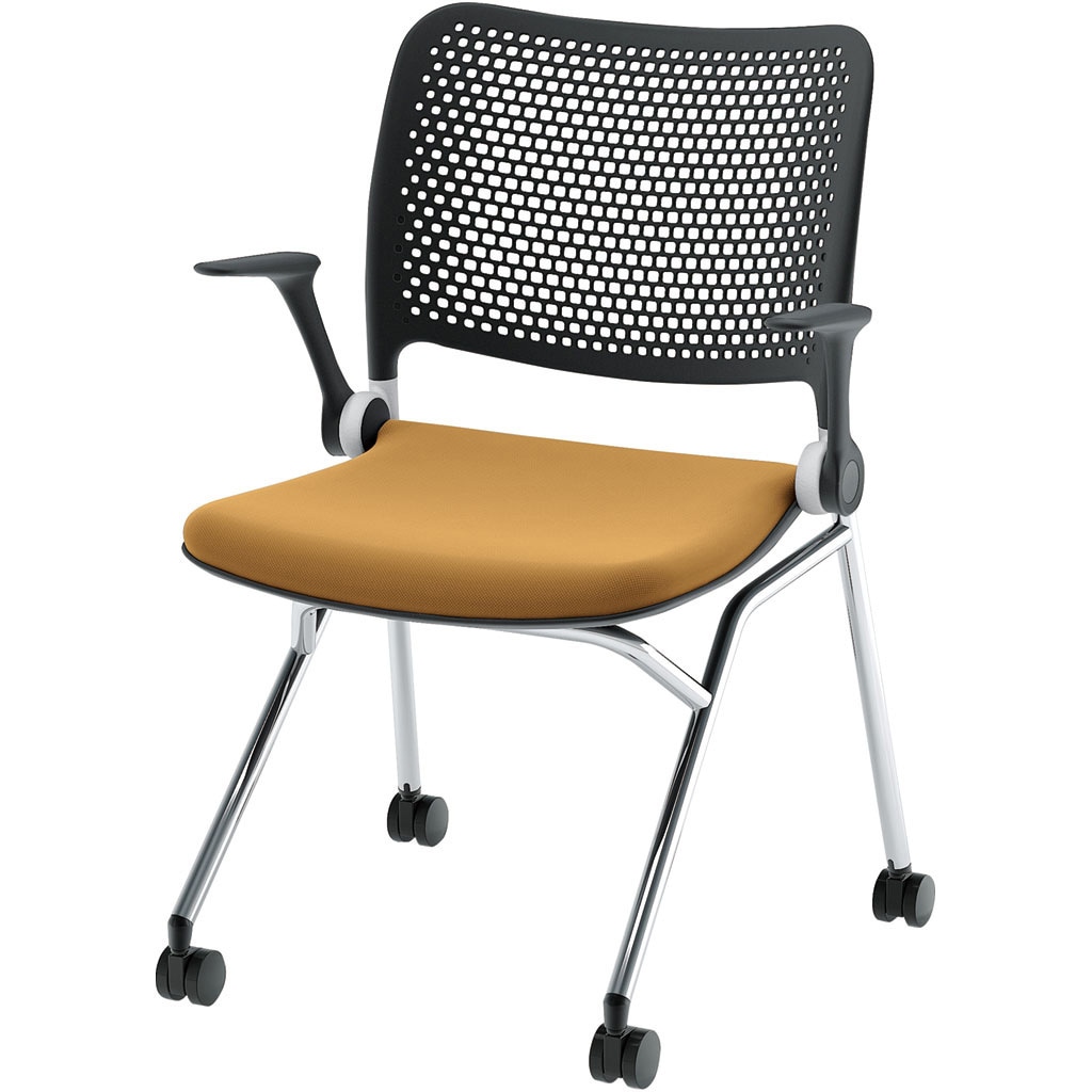 6-121-2108 Blume(ブルーメ) ヌードタイプ メッキ脚 ブラック 内田洋行 スライドスタッキング キャスターあり ネスティング脚 取付不可  6-121-2108 31,187円