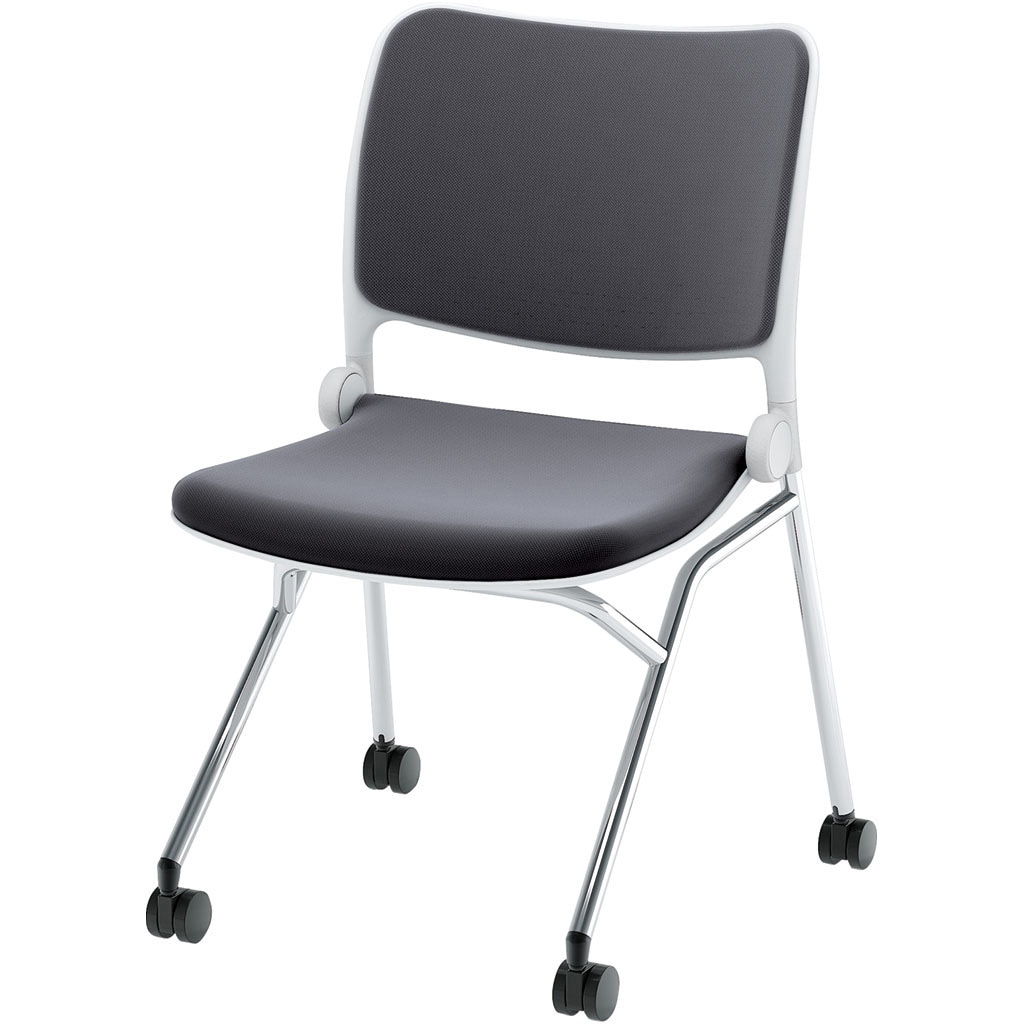 6-121-2032 Blume(ブルーメ) 背パッドタイプ メッキ脚 ホワイト 内田洋行 ナイロン双輪キャスター スライドスタッキング 肘掛なし 質量6.8kg  6-121-2032