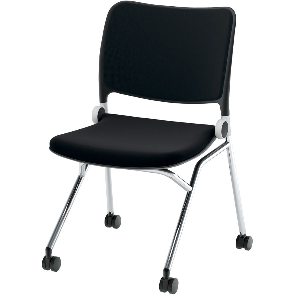 6-121-2020 Blume(ブルーメ) 背パッドタイプ メッキ脚 ブラック 内田洋行 ナイロン双輪キャスター スライドスタッキング 肘掛なし 質量6.8kg  6-121-2020