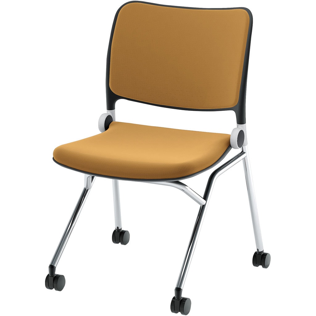 6-121-2028 Blume(ブルーメ) 背パッドタイプ メッキ脚 ブラック 内田洋行 ナイロン双輪キャスター スライドスタッキング 肘掛なし 質量6.8kg  6-121-2028