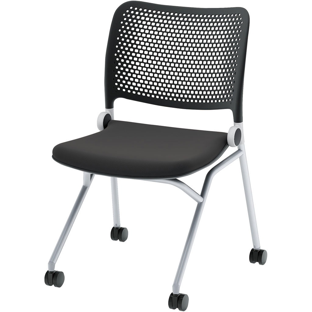 6-115-1040 Blume(ブルーメ) 抗ウイルス加工張地 ヌードタイプ 塗装脚 ブラック 内田洋行 シルバーメタリック スライドスタッキング メモ台:取付可(A3) 質量6.4kg   6-115-1040椅子