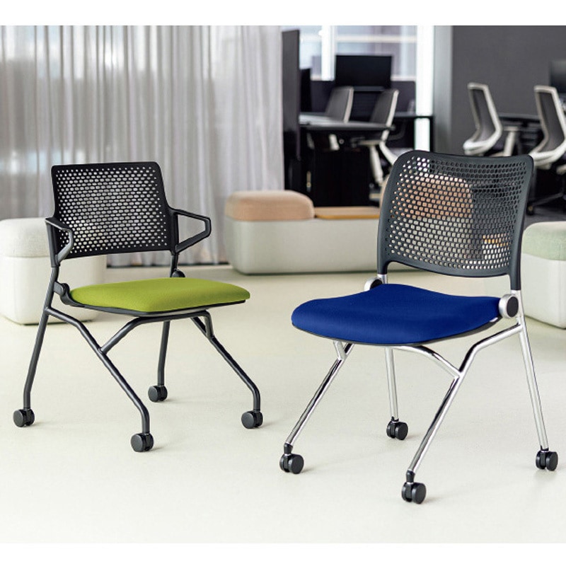 6-115-1040 Blume(ブルーメ) 抗ウイルス加工張地 ヌードタイプ 塗装脚 ブラック 内田洋行 シルバーメタリック スライドスタッキング メモ台:取付可(A3) 質量6.4kg   6-115-1040