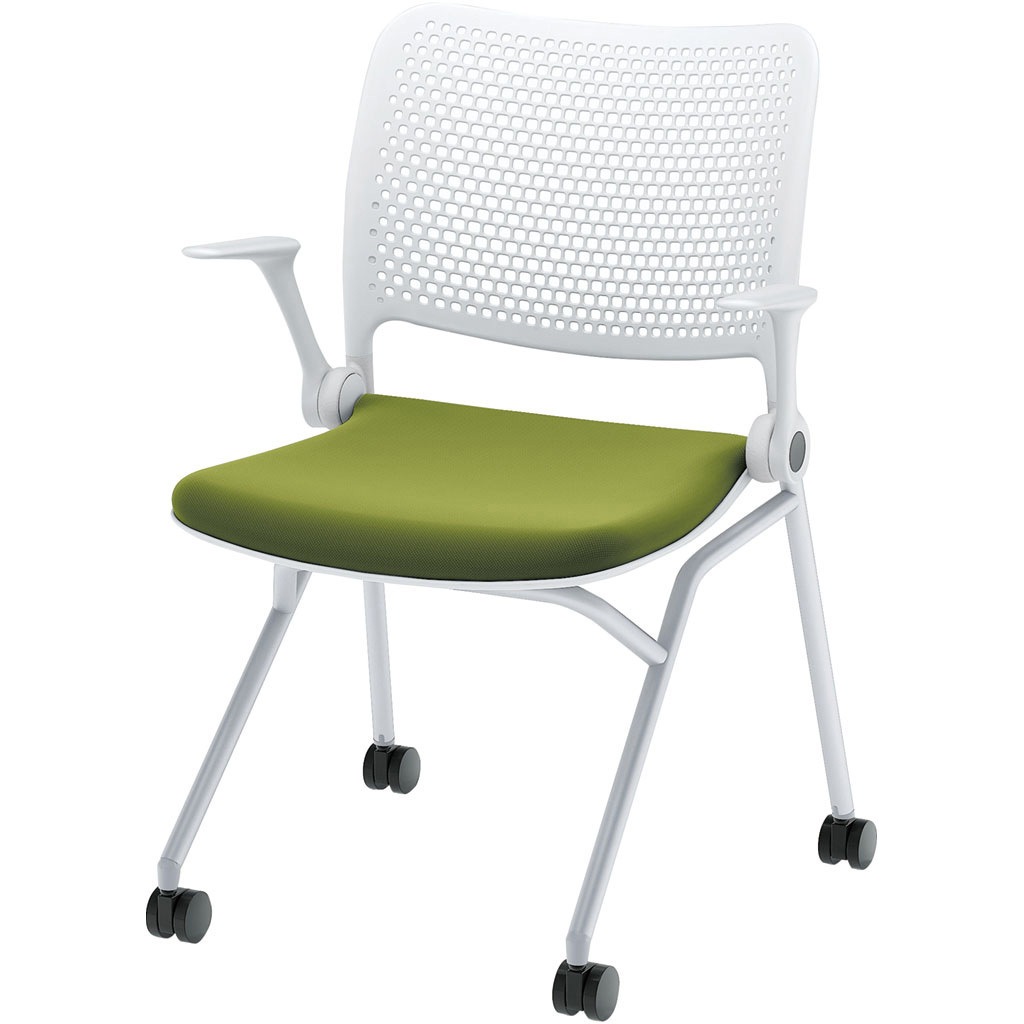 6-115-1153 Blume(ブルーメ) 抗ウイルス加工張地 ヌードタイプ 塗装脚 ホワイト 内田洋行 シルバーメタリック スライドスタッキング 取付不可 質量7kg   6-115-1153