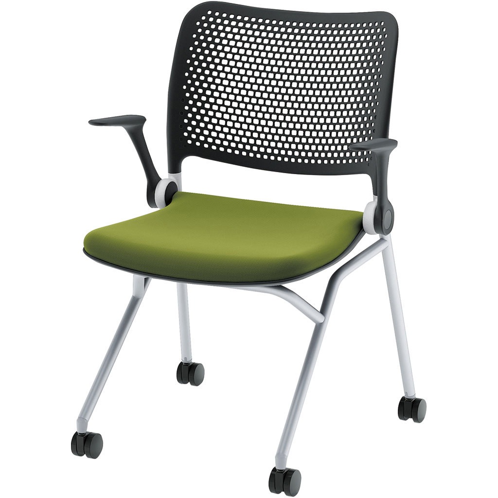 6-115-1143 Blume(ブルーメ) 抗ウイルス加工張地 ヌードタイプ 塗装脚 ブラック 内田洋行 シルバーメタリック スライドスタッキング 取付不可 質量7kg   6-115-1143