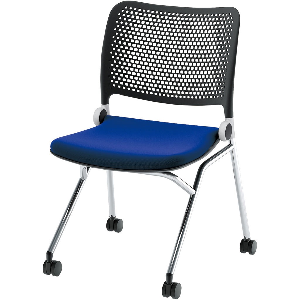 6-115-2042 Blume(ブルーメ) 抗ウイルス加工張地 ヌードタイプ メッキ脚 ブラック 内田洋行 スライドスタッキング ネスティング脚 メモ台:取付可(A3) 質量6.4kg   6-115-2042