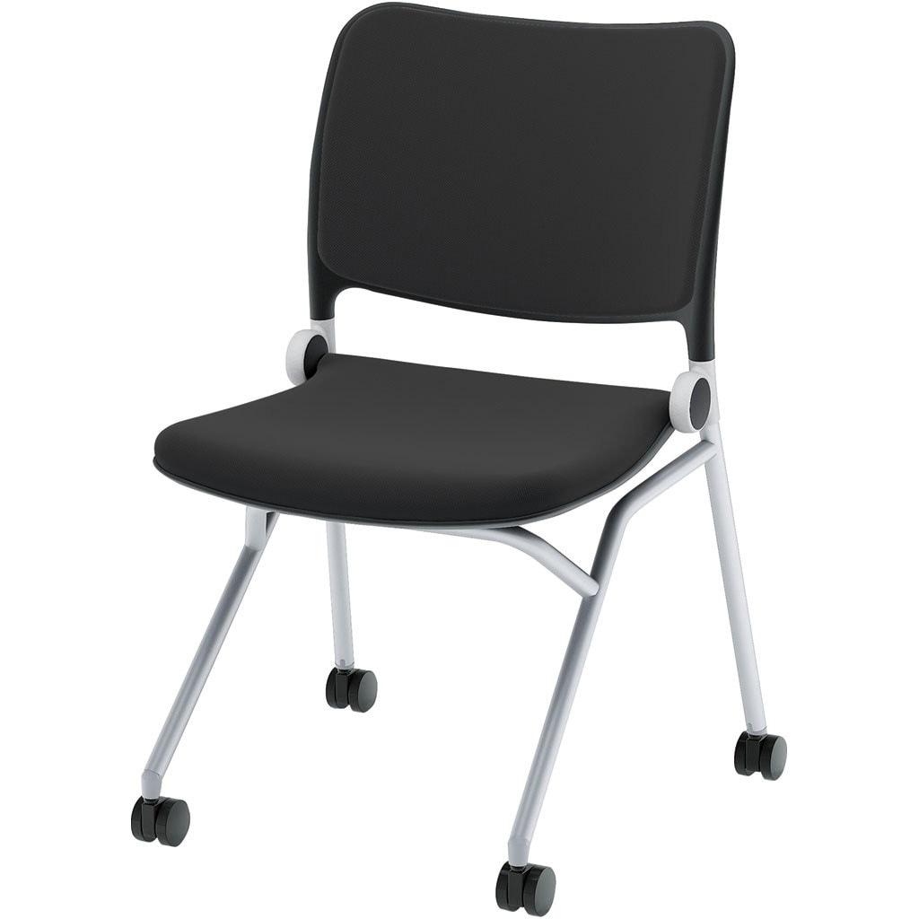 6-115-1060 Blume(ブルーメ) 抗ウイルス加工張地 背パッドタイプ 塗装脚 ブラック 内田洋行 シルバーメタリック スライドスタッキング メモ台:取付可(A3) 質量6.8kg   6-115-1060