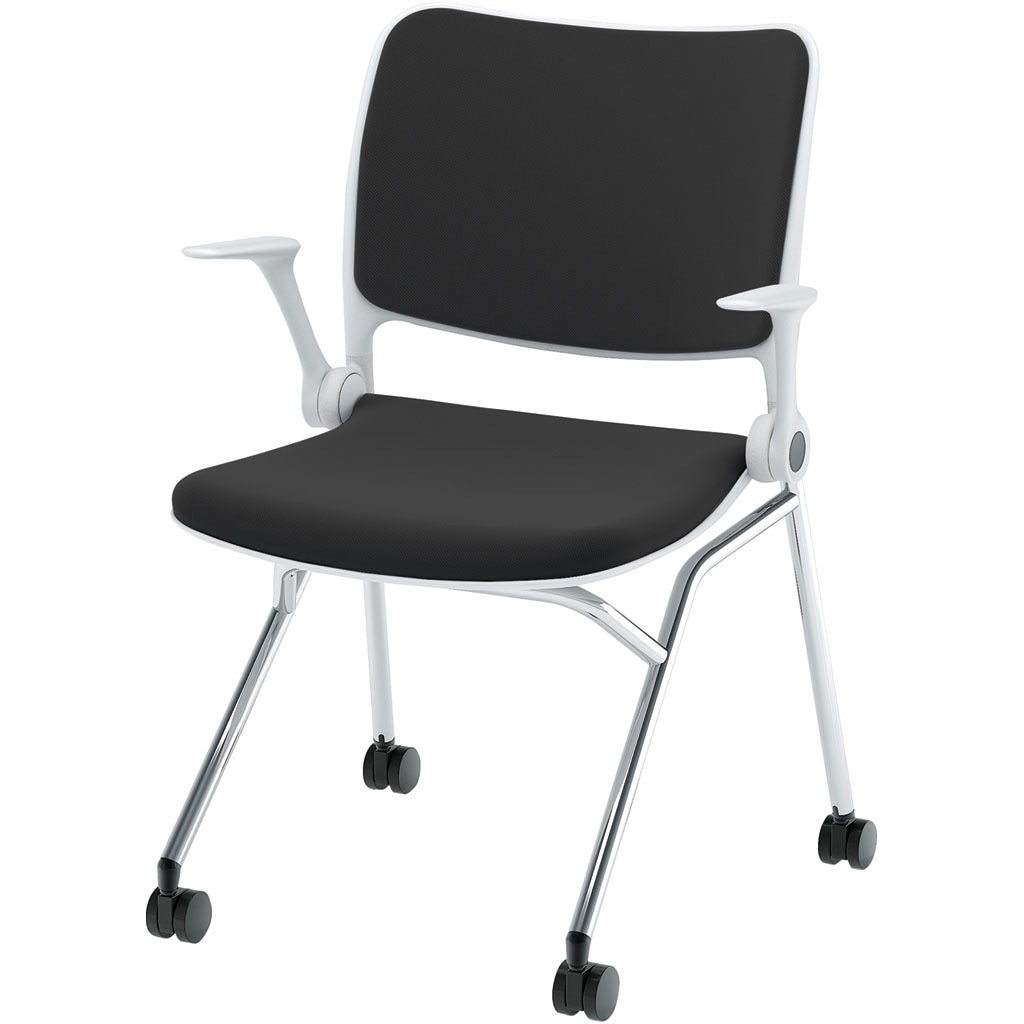 6-115-2170 Blume(ブルーメ) 抗ウイルス加工張地 背パッドタイプ メッキ脚 ホワイト 内田洋行 スライドスタッキング ネスティング脚 取付不可 質量7.4kg   6-115-2170