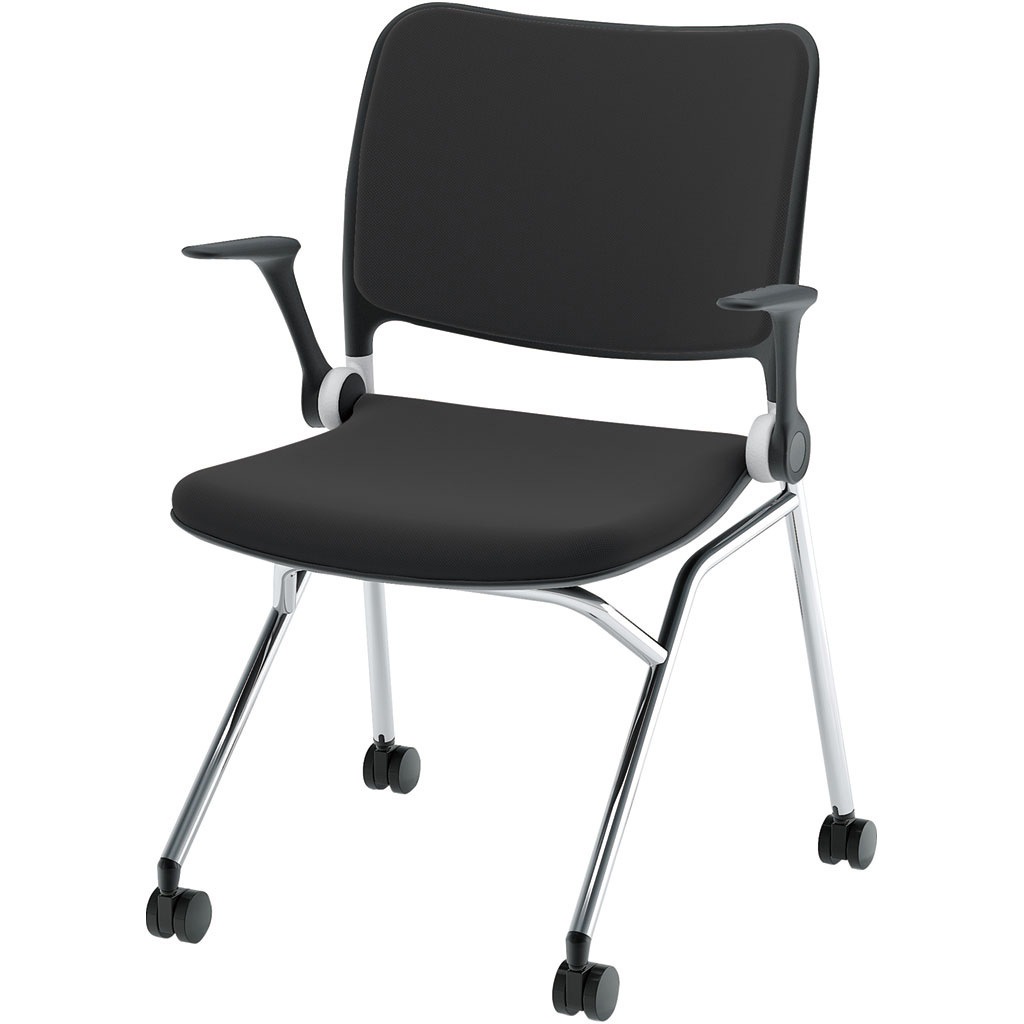 6-115-2160 Blume(ブルーメ) 抗ウイルス加工張地 背パッドタイプ メッキ脚 ブラック 内田洋行 スライドスタッキング ネスティング脚 取付不可 質量7.4kg   6-115-2160