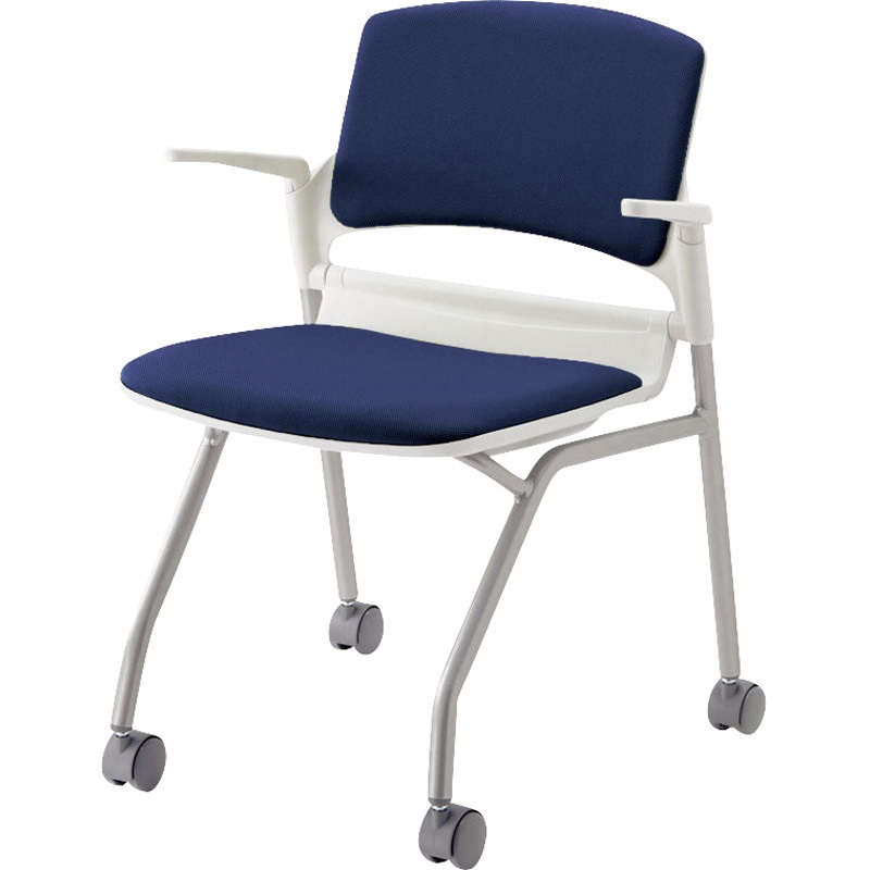 6-111-3955 MF-180シリーズ 内田洋行 シルバーメタリック ホワイト インディゴ キャスターなし スライドスタッキング  6-111-3955