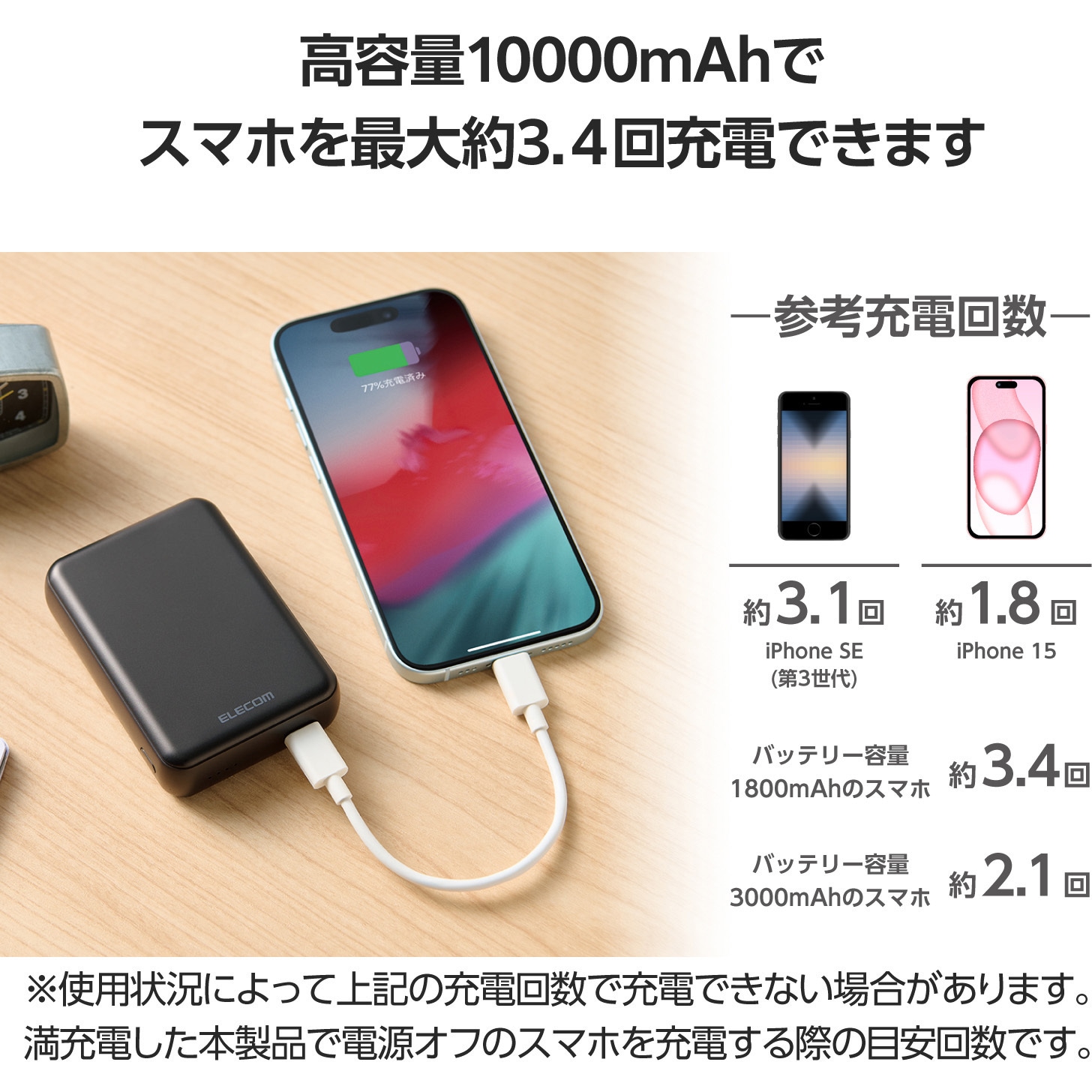 EC-C16WF モバイルバッテリー 10000mAh 大容量 軽量 小型 15W 入