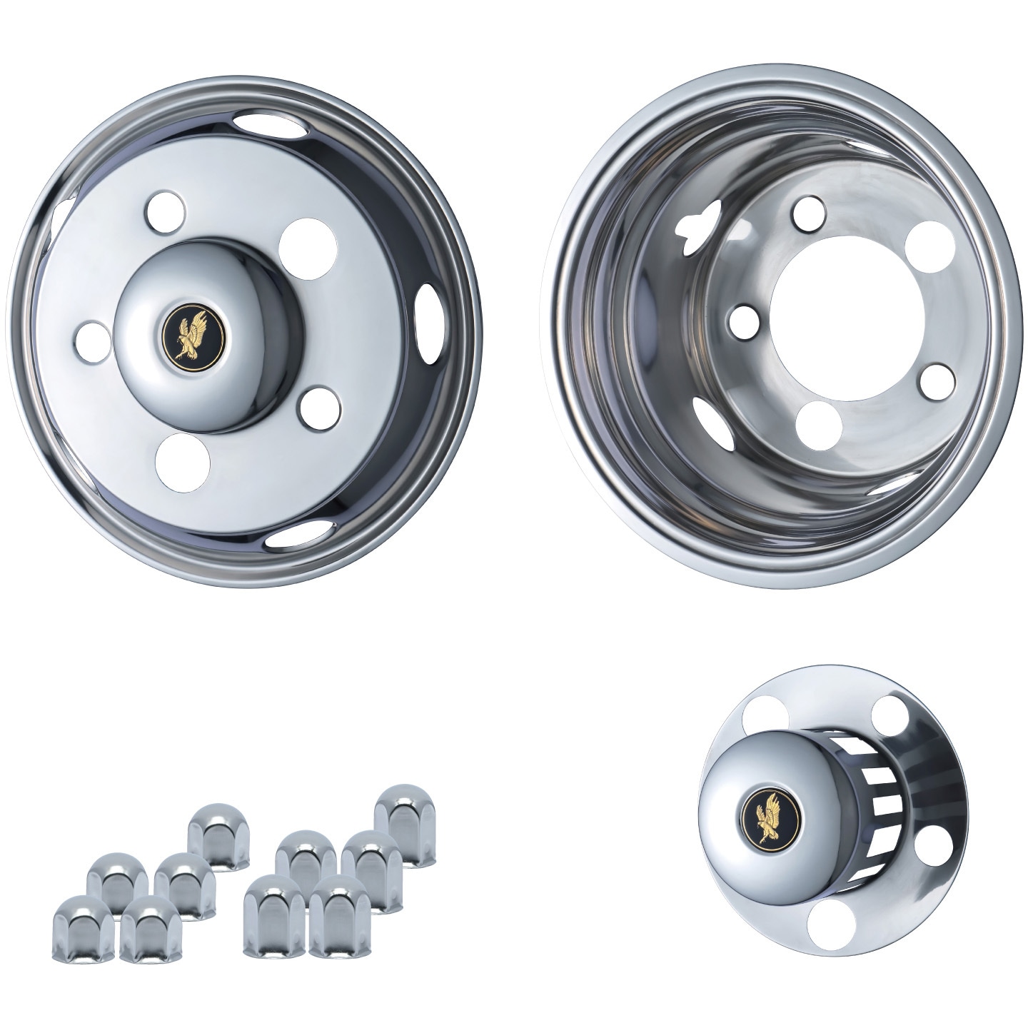 ホイールライナー。キャンターにつけてました。 三菱 ふそう キャンター ステンレス ホイールライナー ホイールカバー 17.5インチ 6穴 6H 前後4枚セット トラック用品 外装パーツ デコトラ  パーツ