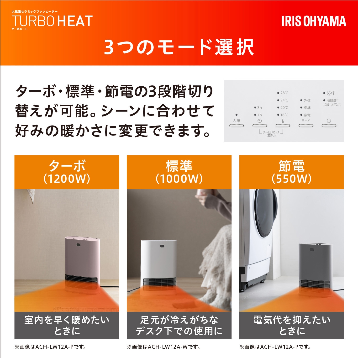 ACH-LW12A-P 速暖!大風量セラミックファンヒーター 人感&室温センサー