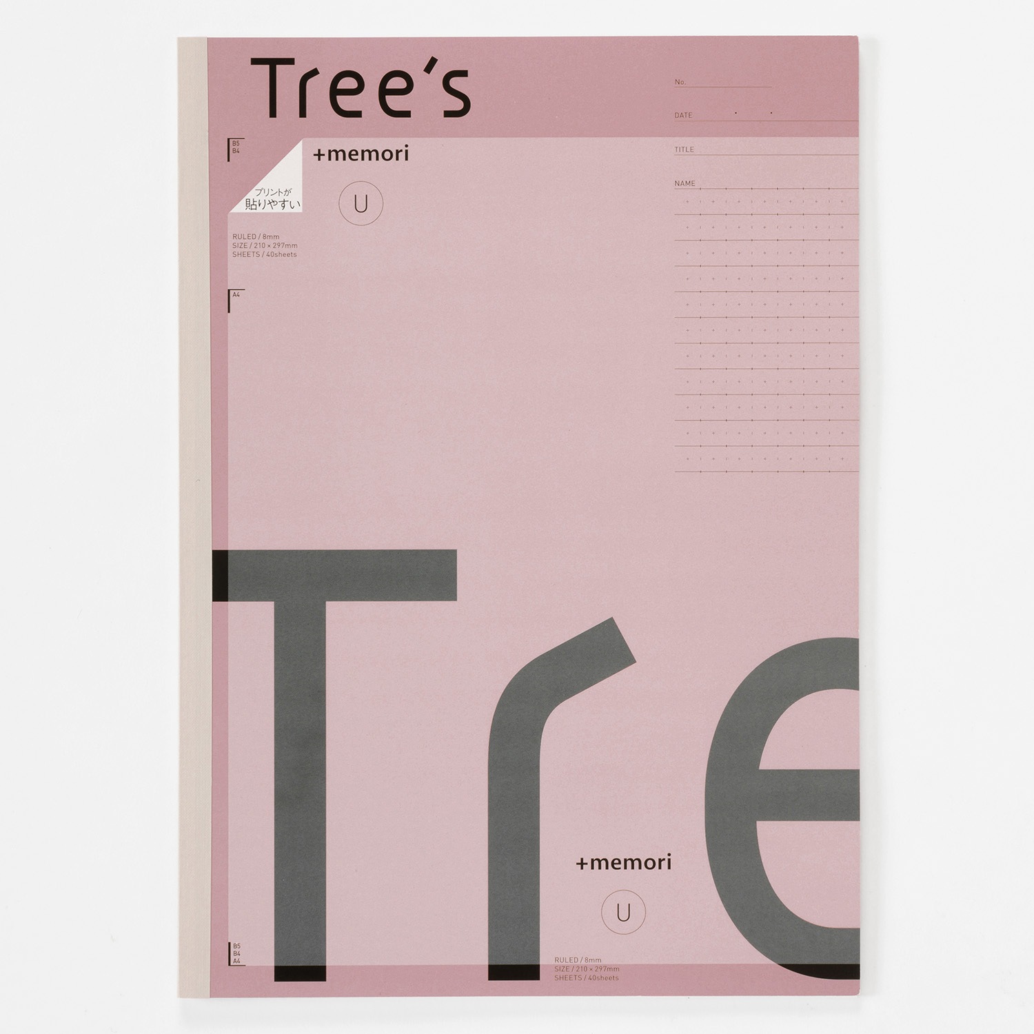 TRPUA4 ノート Tree's A4 プラスメモリ 日本ノート 枚数40 糸綴じ 8mm