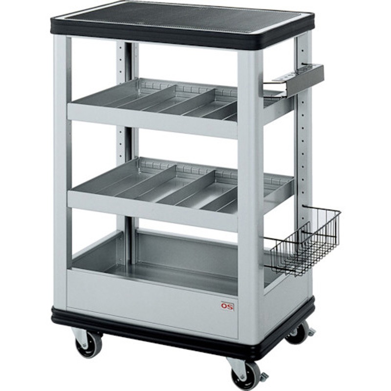 PW-2T ピットワゴン(固定トレータイプ) 大阪製罐 4段 シルバー色 奥行418mm  PW-2T