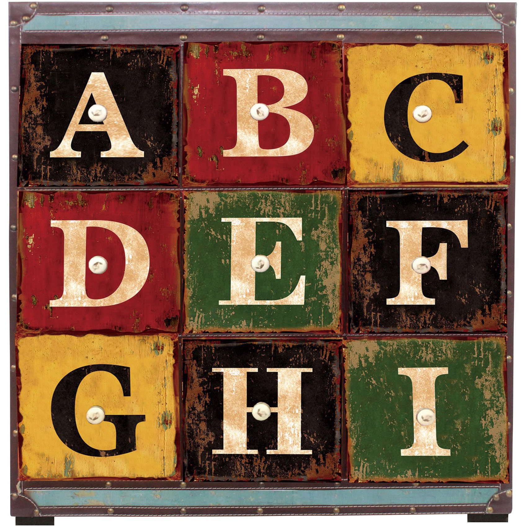 SH-24-0009-BLABC アンティーク文字チェスト サンコウ ブルー/ABC色   SH-24-0009-BLABC