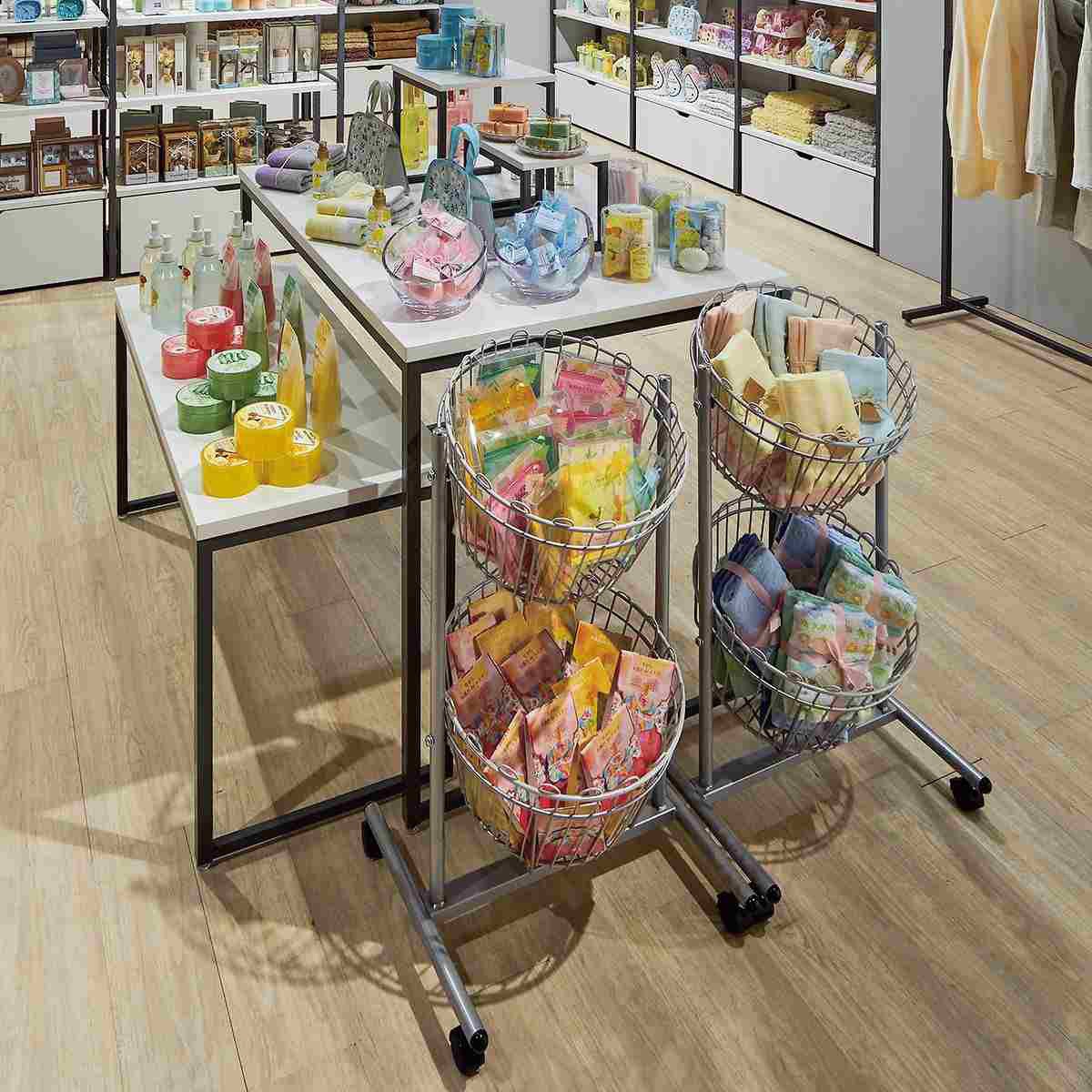 2507-417 陳列用投げ込み什器 丸型投げ込みバスケット 2段 ストア