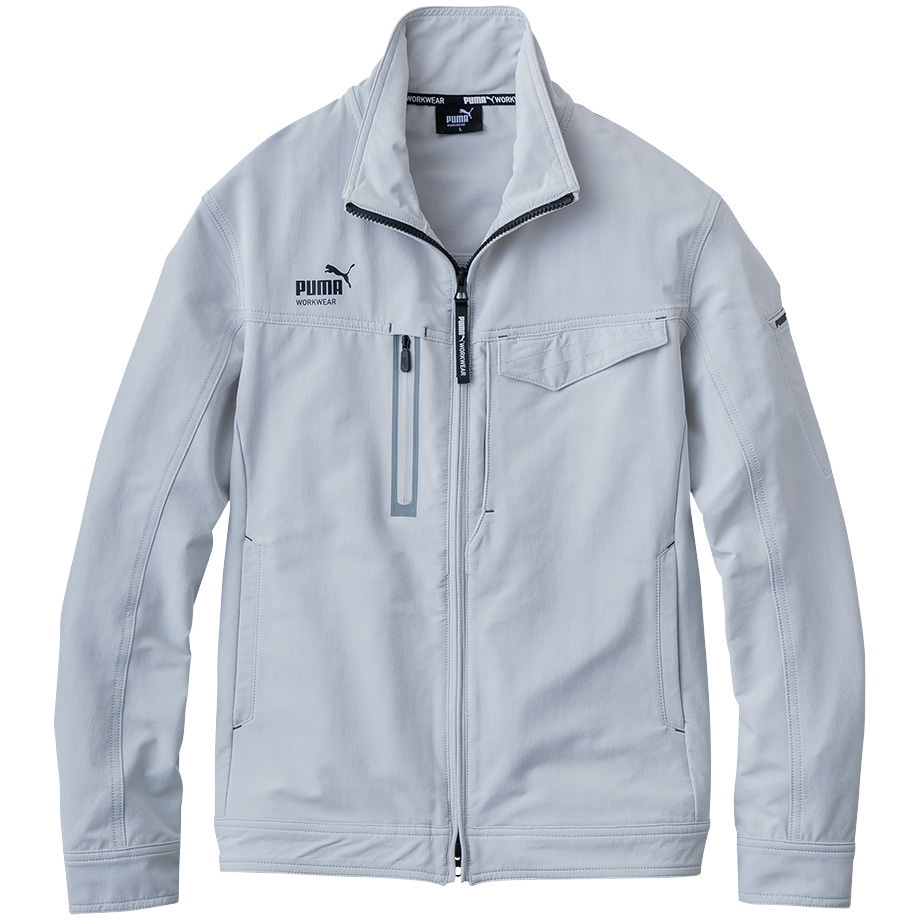PW-3021A 作業ウェアPUMA ワークジャケット PUMA WORK WEAR(プーマワークウェア) シルバー色 混率ナイロン88・ポリウレタン12% S着丈60cm  PW-3021A