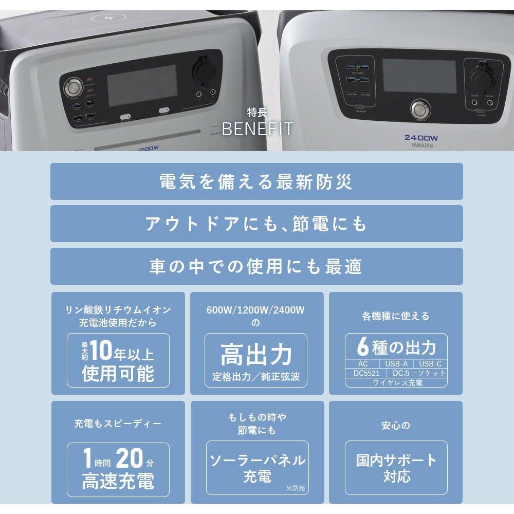 YPB-RS2400 ELEIN ポータブル電源 リン酸鉄リチウムイオン電池 YAMAZEN