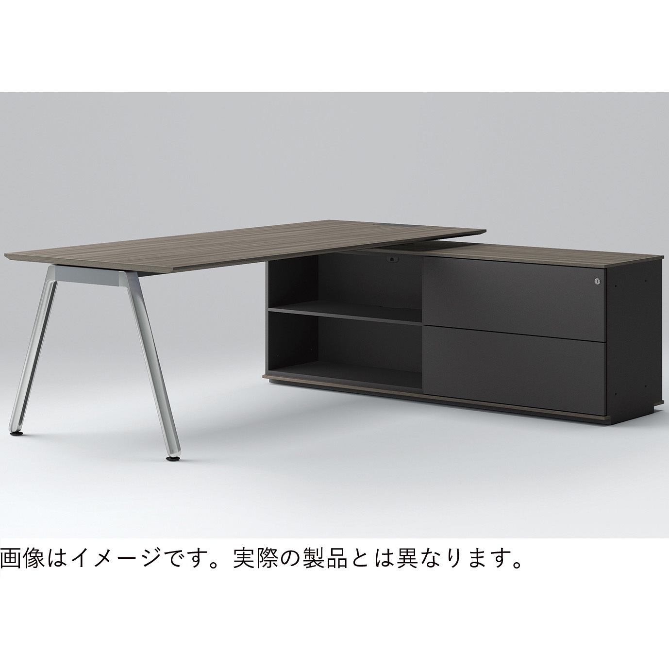 JVM-189LAPN1-PY アフィーノ マネジメントデスク 平机 W1800 クレテンザ脚 アルミミラー脚 引出し+オープン型 左用<配送時組立サービス付> 1台 イトーキ 【通販モノタロウ】