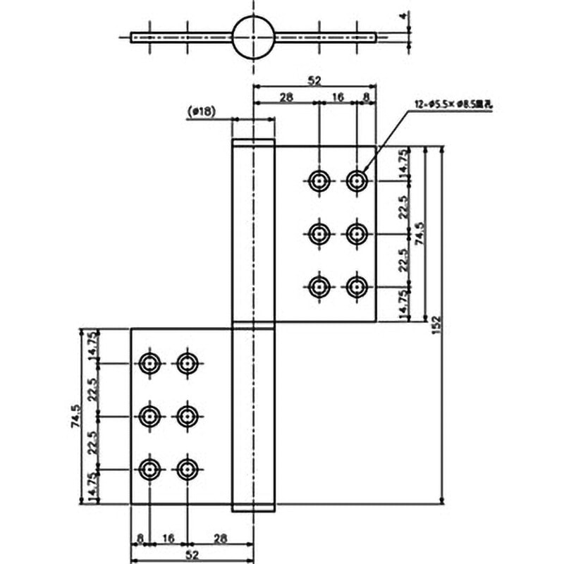 6KJ-4t-A ステンレス旗丁番 中西産業 右勝手 横104mm縦152mm 6KJ