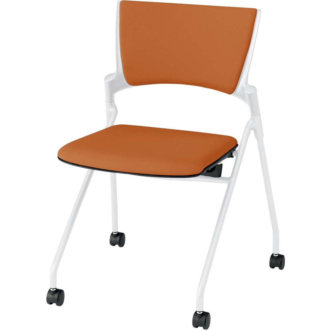 KLD-320PV-WWD3 マノスチェア ネスティングタイプ 背パッド付 肘なし 張地PV<配送時組立サービス付> イトーキ ナイロン双輪キャスター 横スタッキング アンバーオレンジ  KLD-320PV-WWD3