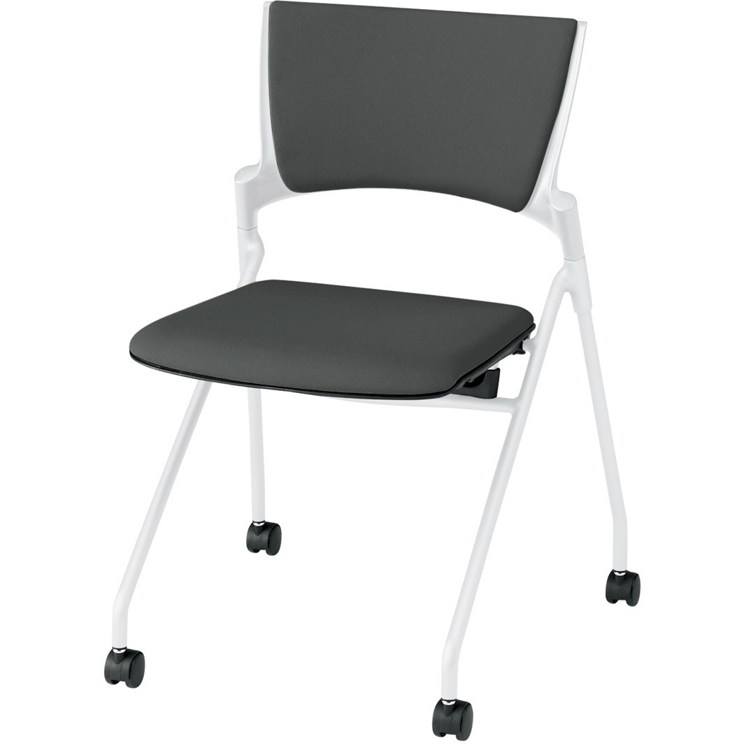 KLD-320PV-WWW2 マノスチェア ネスティングタイプ 背パッド付 肘なし 張地PV<配送時組立サービス付> イトーキ ナイロン双輪キャスター 横スタッキング オフブラック  KLD-320PV-WWW2