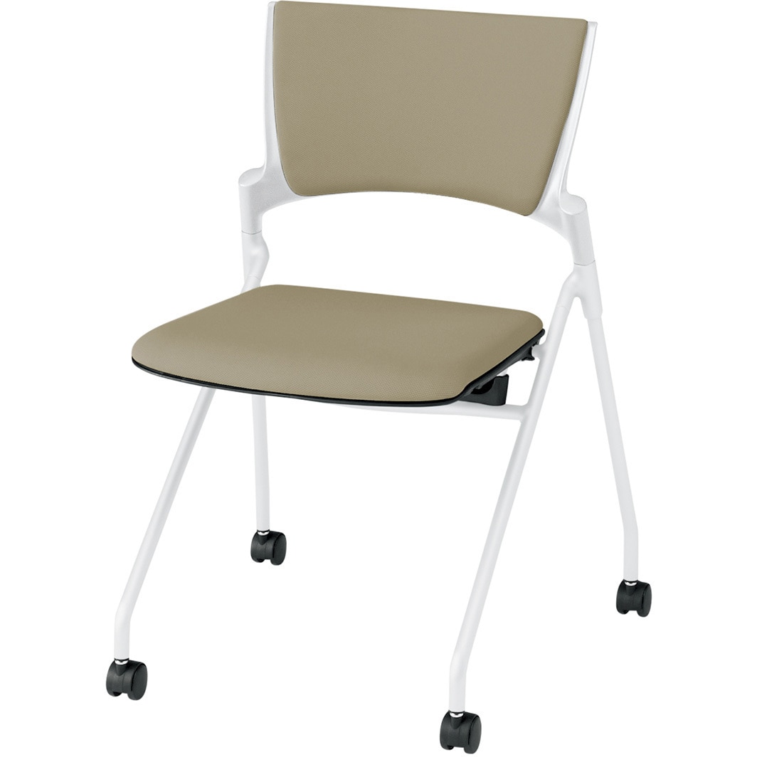 KLD-320PV-WWY3 マノスチェア ネスティングタイプ 背パッド付 肘なし 張地PV<配送時組立サービス付> イトーキ ナイロン双輪キャスター 横スタッキング サンドイエロー  KLD-320PV-WWY3