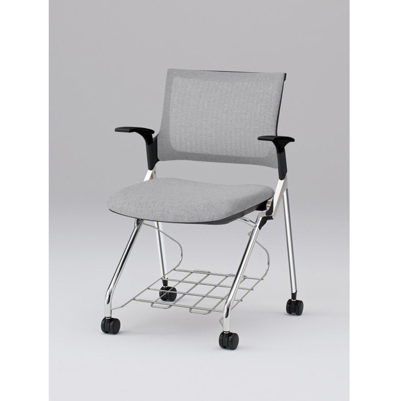 KLD239JERZ9T1T7 モノンチェア ネスティングタイプ メッシュバック 肘付 棚付 クロームメッキ脚 張地JE<配送時組立サービス付> 1台 イトーキ 【通販モノタロウ】