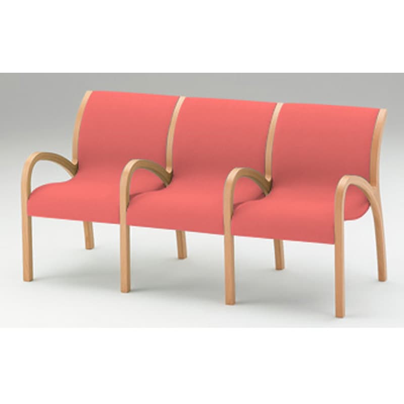 LAK-5230C-M6 ロビーチェアAK 3連全肘付<配送時組立サービス付> イトーキ コーラルピンク色 高さ821mm幅1640mm奥行618mm  LAK-5230C-M6