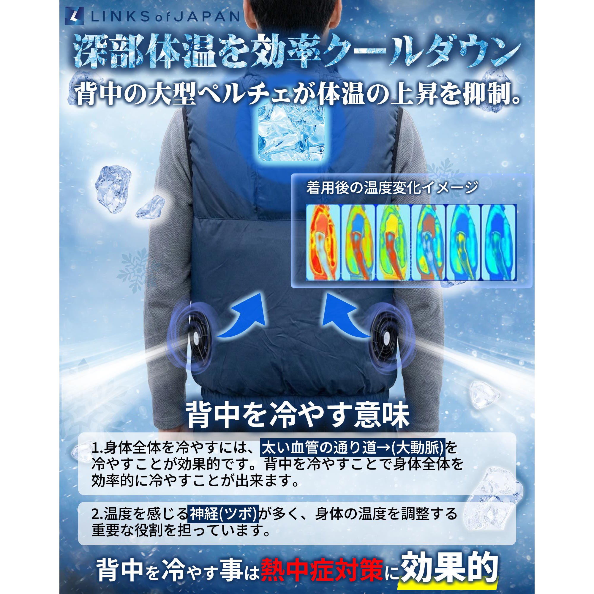 LOJ-PJ03-NVXL 冷暖BODY サーモベスト LINKS OF JAPAN ネイビー色