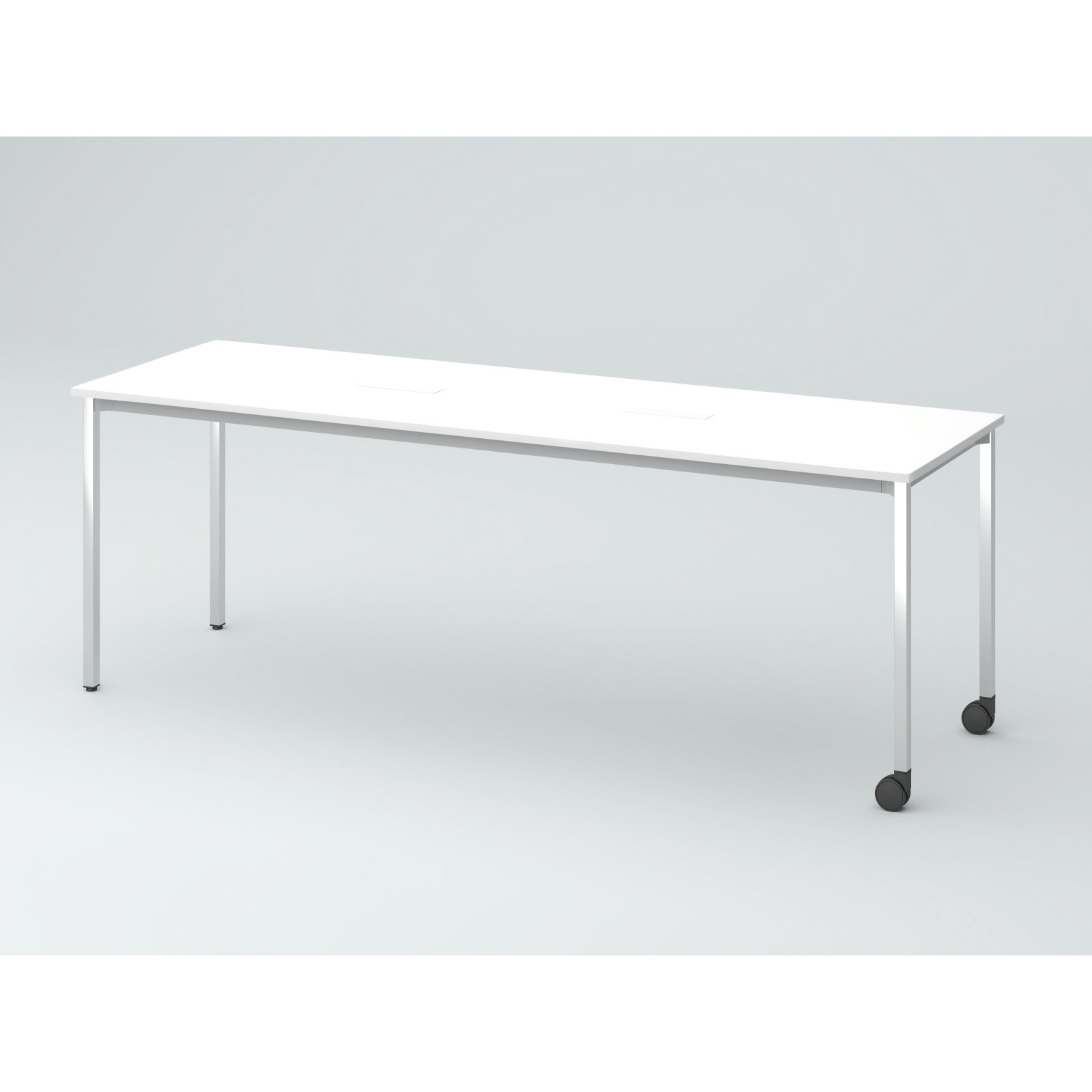 DCW-216HHSPC1PW オリゴテーブル ホワイトボード天板(配線キャップ) 角型 2100×600 4本角脚 片側キャスター(メッキ脚)<配送時組立サービス付> 1台 イトーキ 【通販モノタロウ】